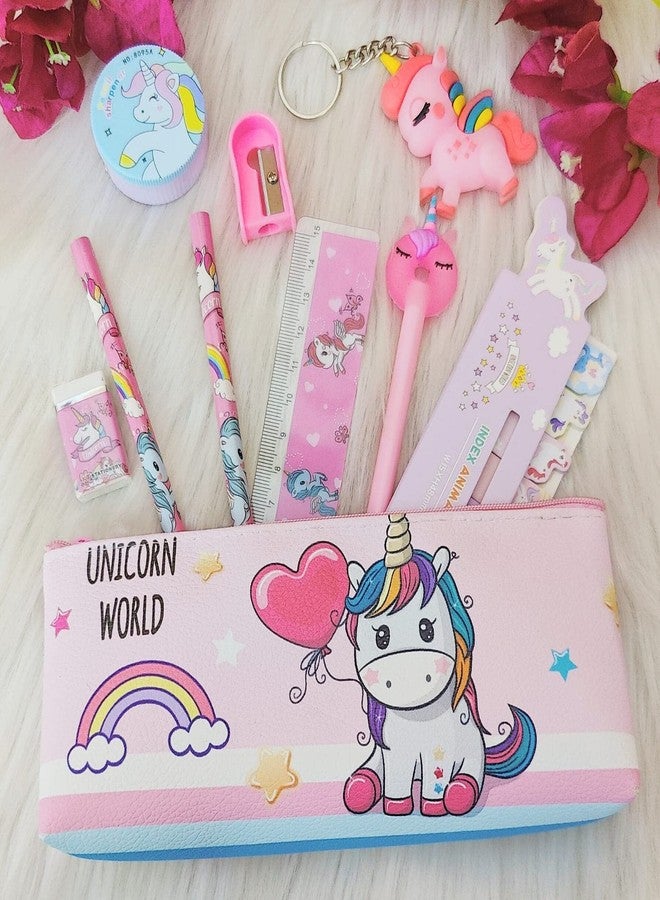 Tera13 TERA 13 unicorn gift pack of 6 items pencil pouch for girls sticky note stationary set pencil eraser sharpener scale combo return gift for girls kids rakhi combo - Image 1